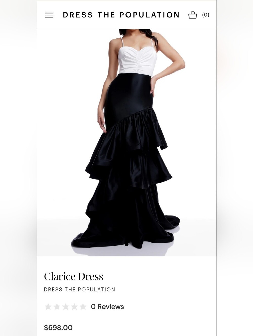 Dress the Population Black Satin Tiered Maxi Skirt with White Bodice Contrast
